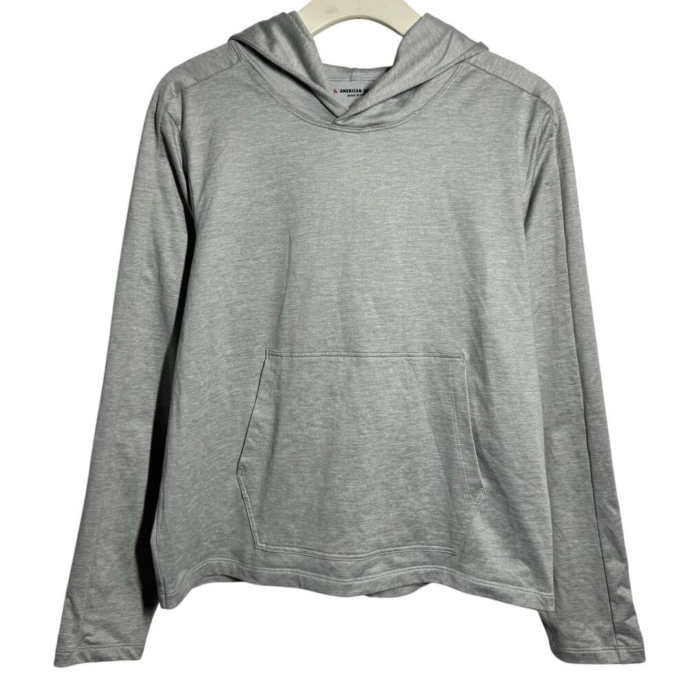 American Giant Hoodie Performance L Gray Pullover Stretch Pocket Athleisure USA